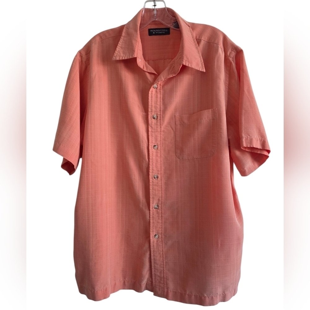 Roundtree & Yorke Orange Short Sleeve Button Down Shirt Size Large